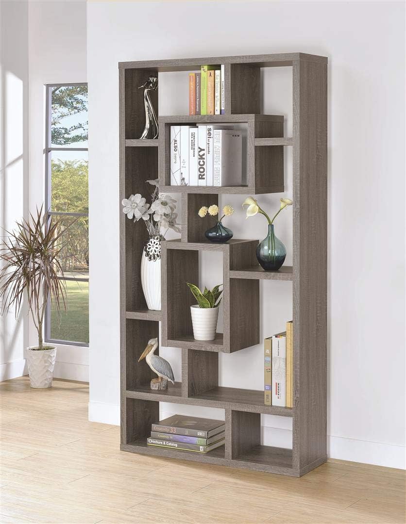 Geometric Cubed Rectangular Bookcase, Weathered Grey R73377