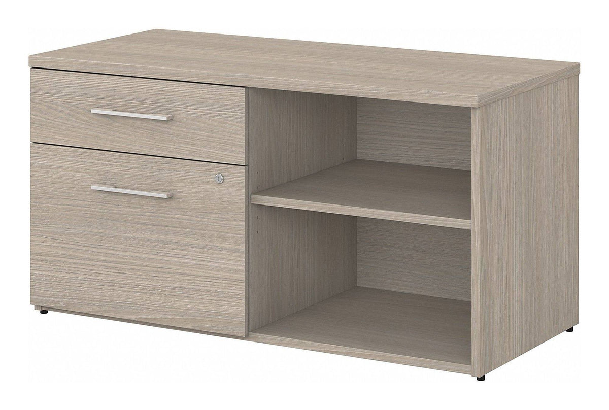 Sand Oak Low Storage Cabinet with Drawers and Shelves X733