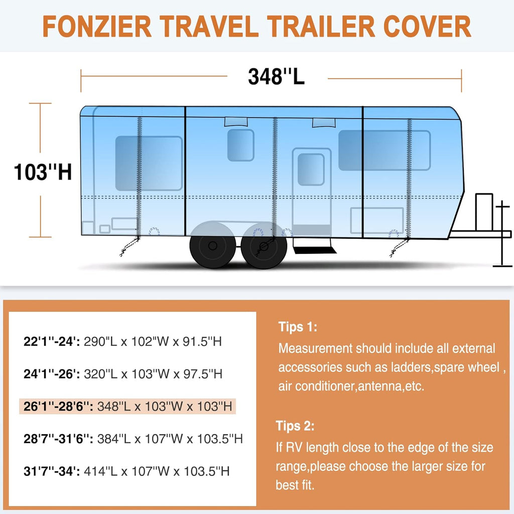 Heavy Duty 5 Layers RV Cover for 26'1 - 28' Motorhome with Gutter Spout Covers N9010