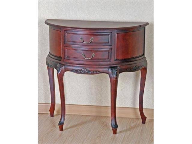 Carved Wood Half Moon Console Table With Drawers G391859