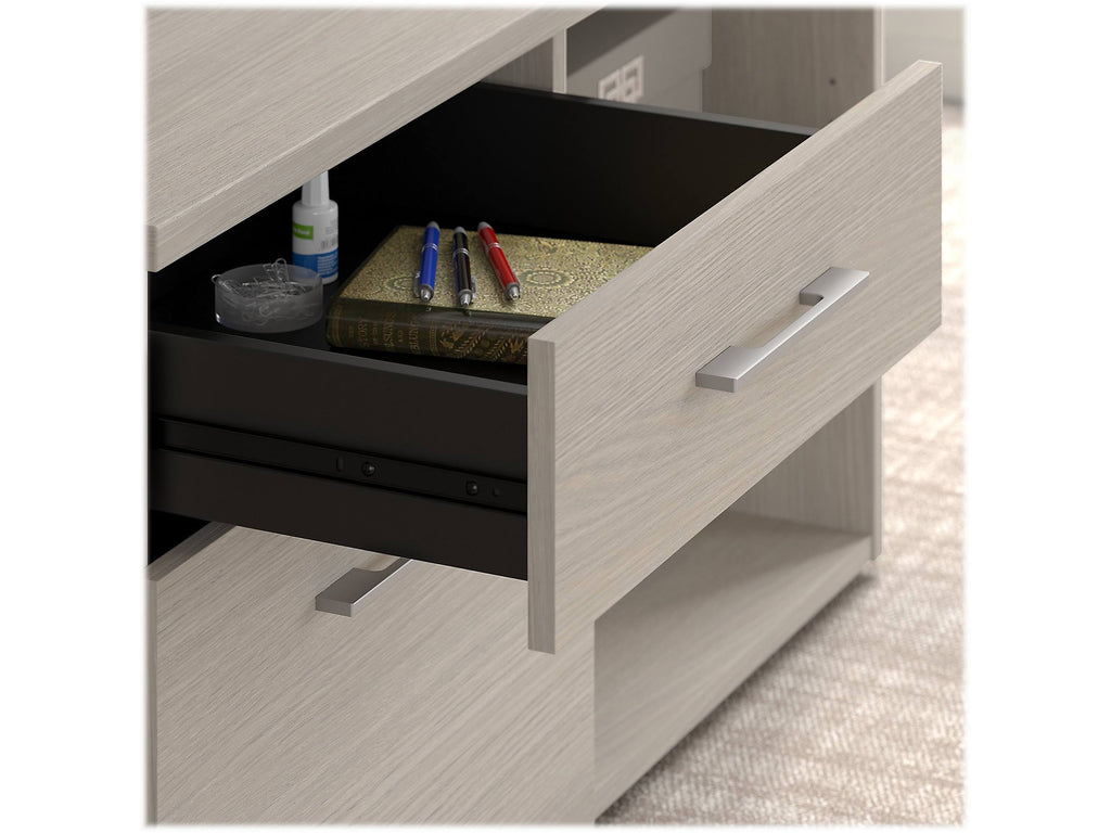 Sand Oak Low Storage Cabinet with Drawers and Shelves X733