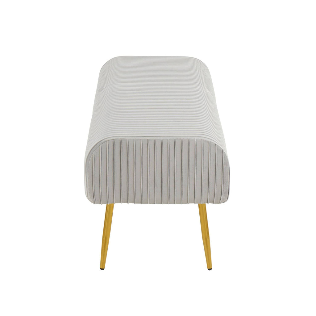 Silver Velvet and Gold Steel Pleated Bench U8512