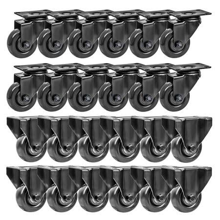 24 Pack Combo 3 inch Heavy Duty Caster Wheels 12 No Brake Swivel & 12 Rigid Fixed All Black R62645
