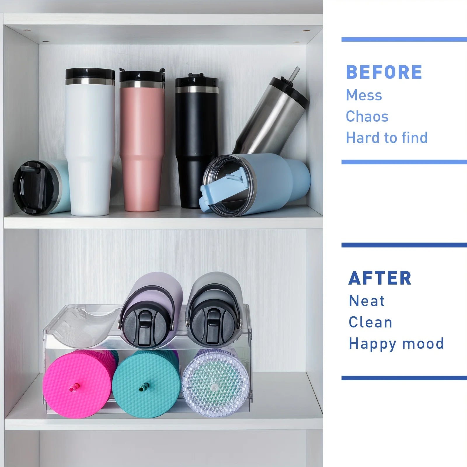 Clear Stackable Water Bottle Organizer - 4 Layers Plastic Holder P22411