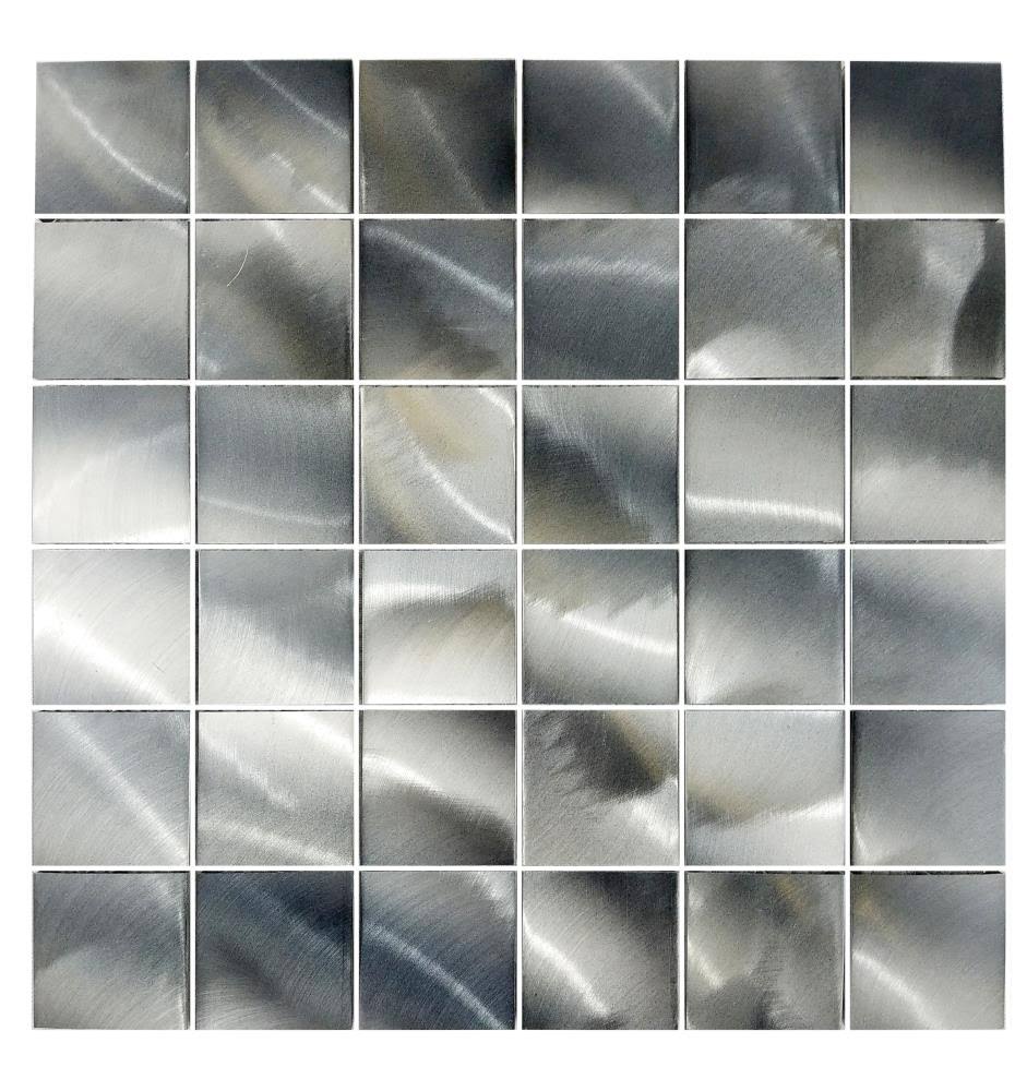 2x2x22 Brushed Aluminum Metal Brick Mosaic Wall Tile, Box of 9 F163880