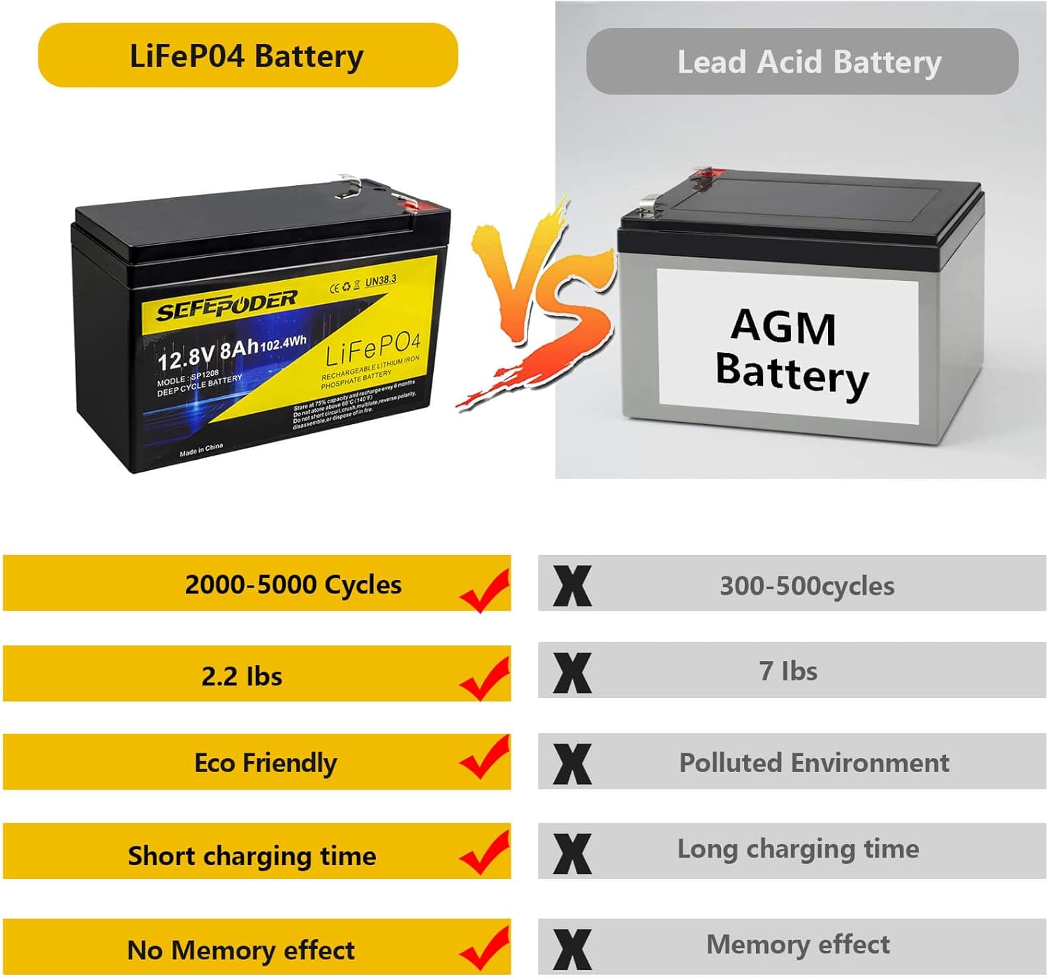 12V 12Ah LiFePO4 Battery with Built-in BMS T20006