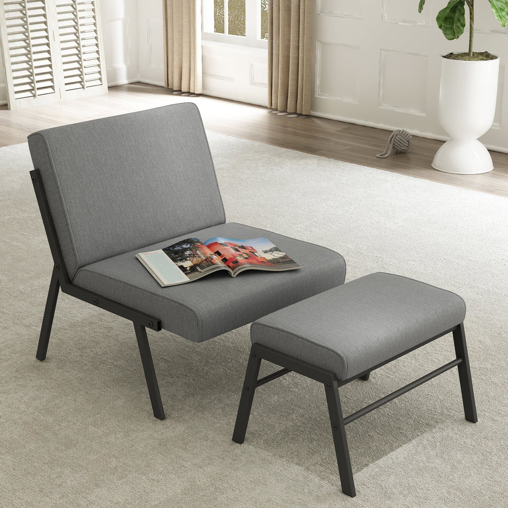 Modern Upholstered Accent Chair with Ottoman Linen Chair C58015