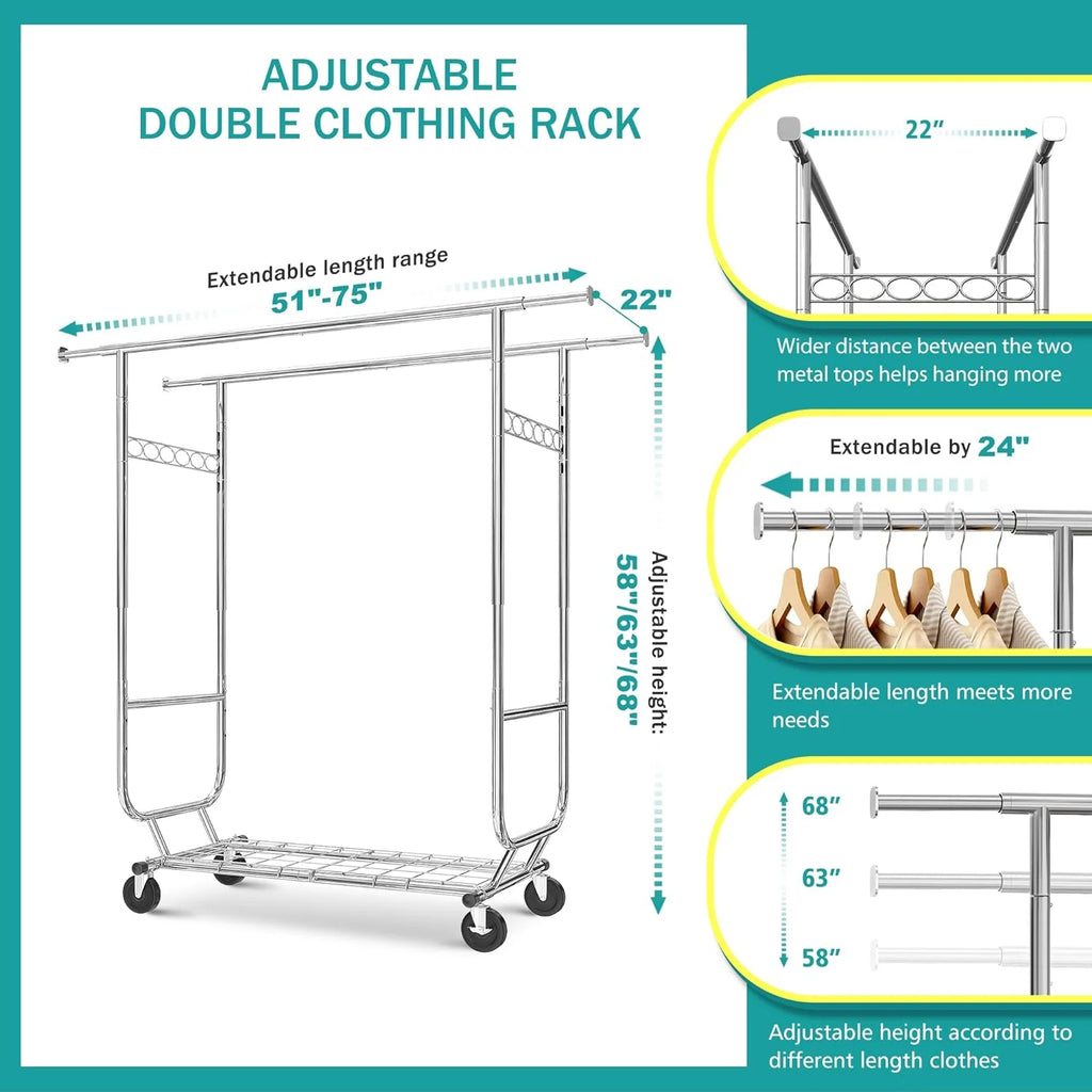 Heavy Duty Garment Rack with Shelves on Wheels K6342