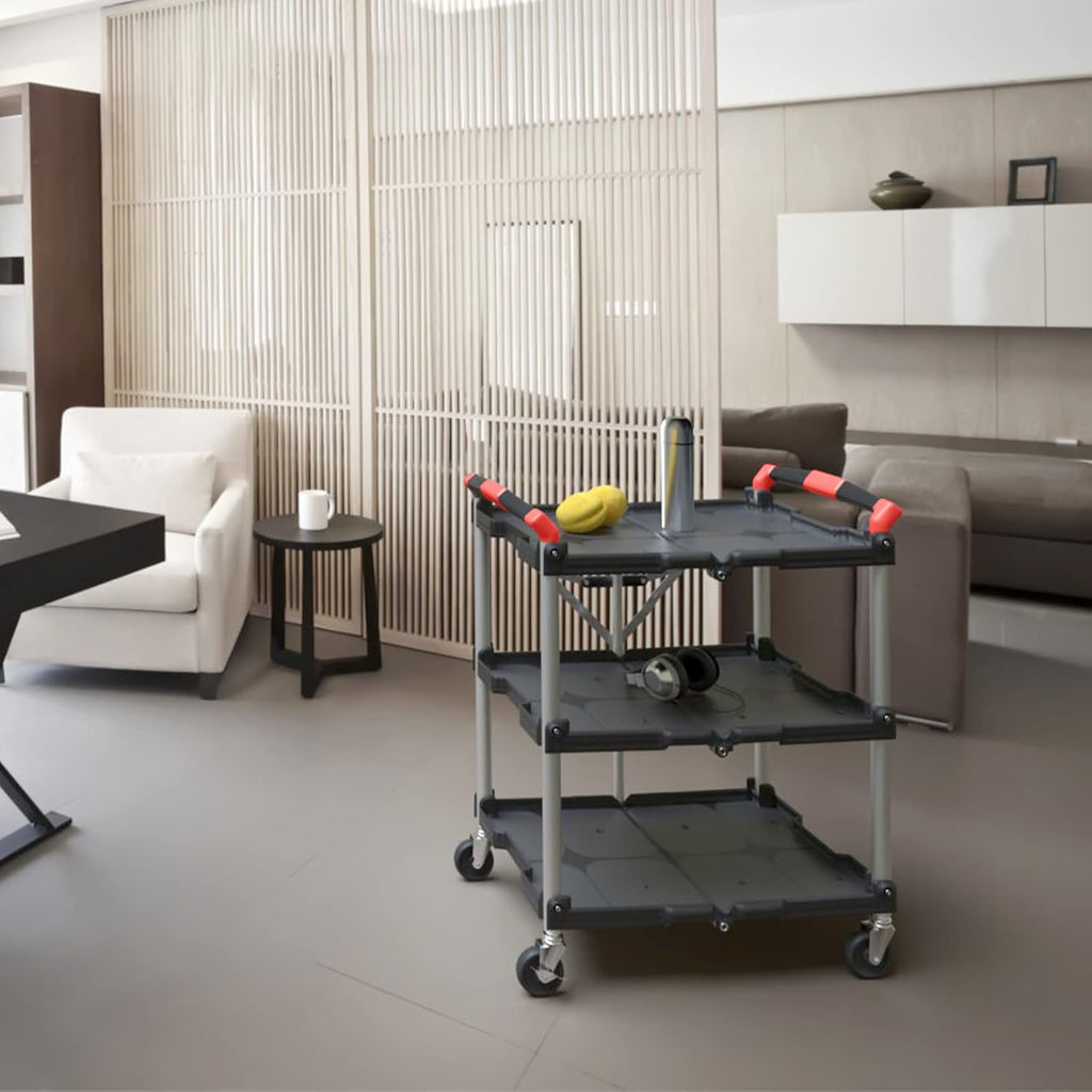 Black/Red Folding Collapsible Service Cart P414