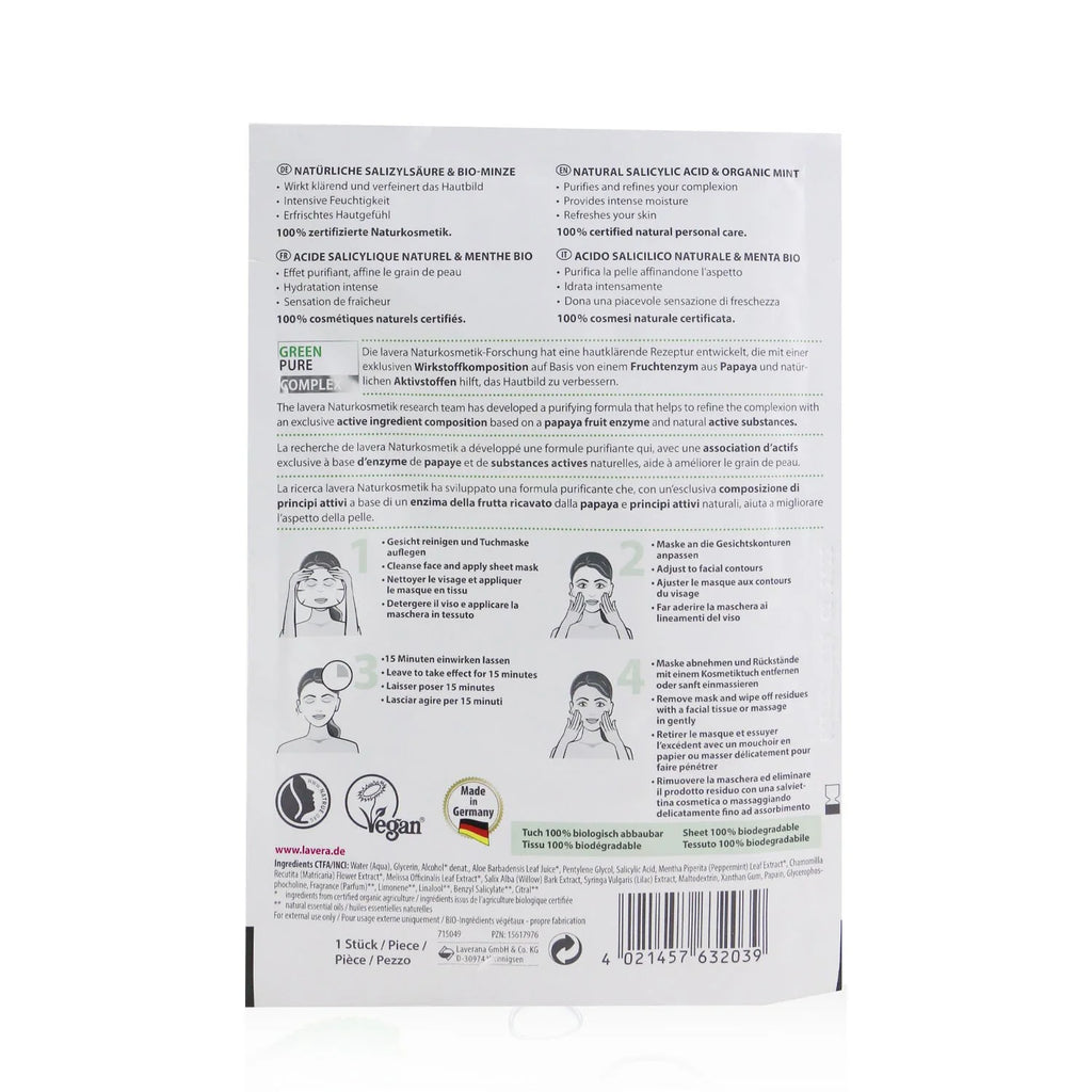 Purifying Sheet Mask with Natural Salicylic Acid & Organic Mint, 1 Sheet B891383