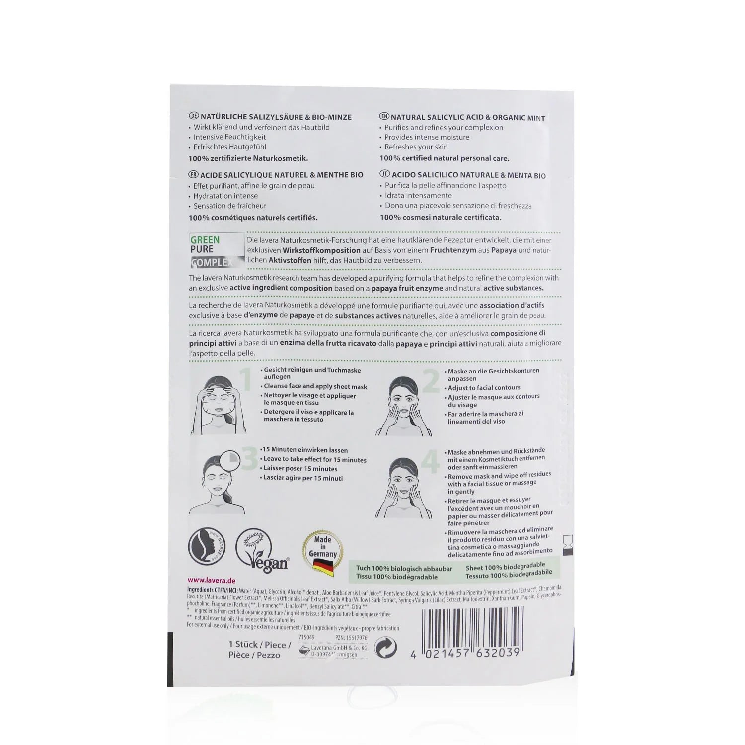 Purifying Sheet Mask with Natural Salicylic Acid & Organic Mint, 1 Sheet B891383