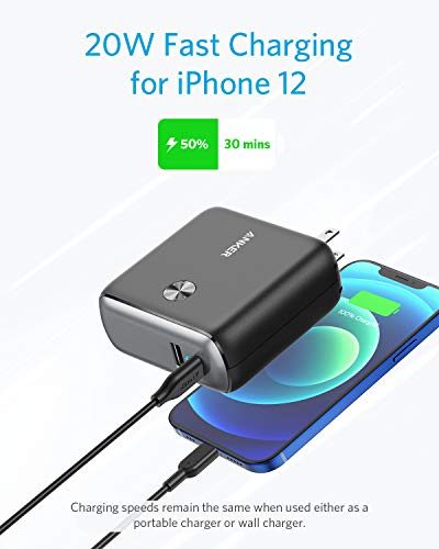 10,000 mAh 20W USB-C Portable Charger 2-in-1 Wall Charger (Black) K85505