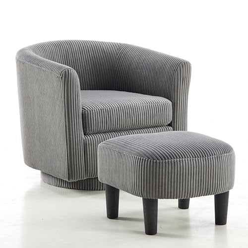 Corduroy Fabric Swivel Barrel Chair with Ottoman W94433