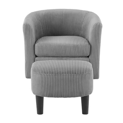 Corduroy Fabric Swivel Barrel Chair with Ottoman W94433