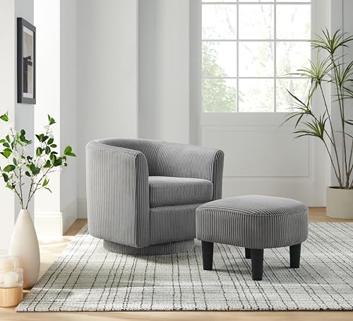 Corduroy Fabric Swivel Barrel Chair with Ottoman W94433