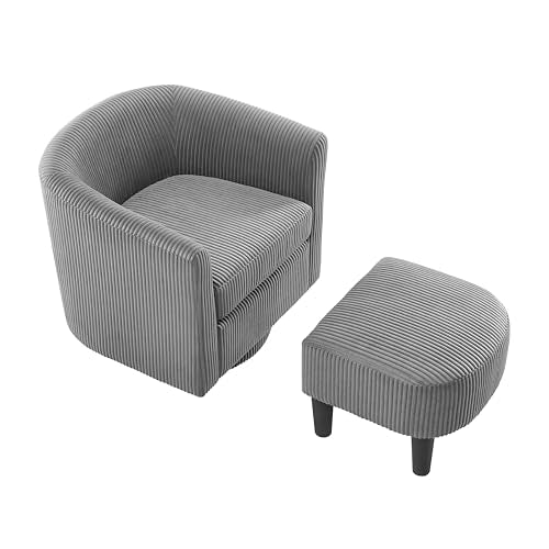 Corduroy Fabric Swivel Barrel Chair with Ottoman W94433