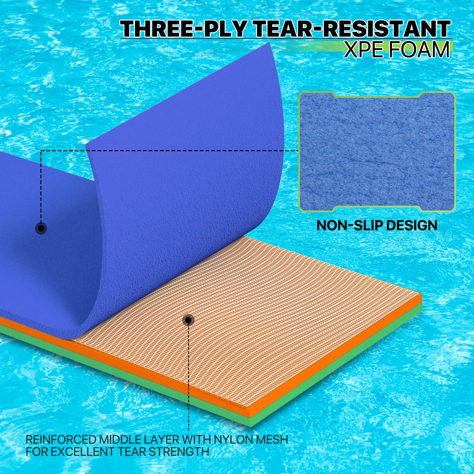 Blue 3-Layer XPE Foam Floating Water Mat C1481