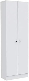 White & Light Oak Kitchen Tall Utility Storage Pantry Cabinet with Metal Handles C7806