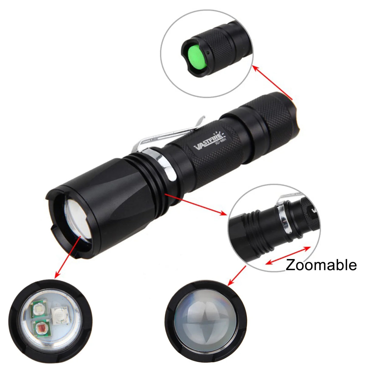 Zoomable Green Red UV Flashlight Black Light Tactical Torch T7254