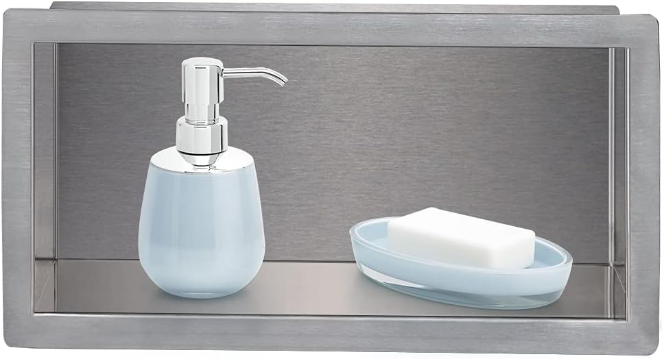 12×12 Brushed Stainless Steel Recessed Shower Caddy O649851