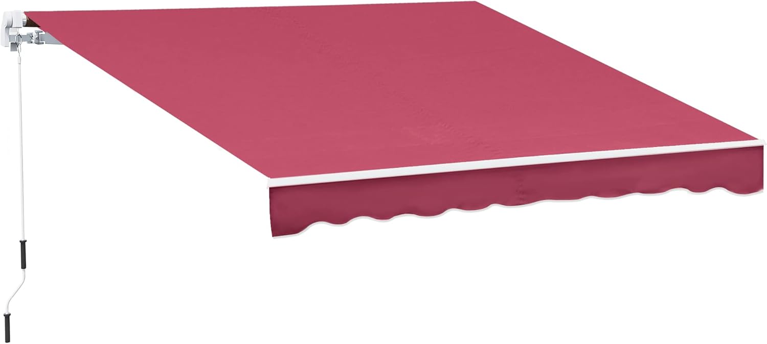 10' x 8' Manual Retractable Awning with UV Protection, Red Stripe C345235