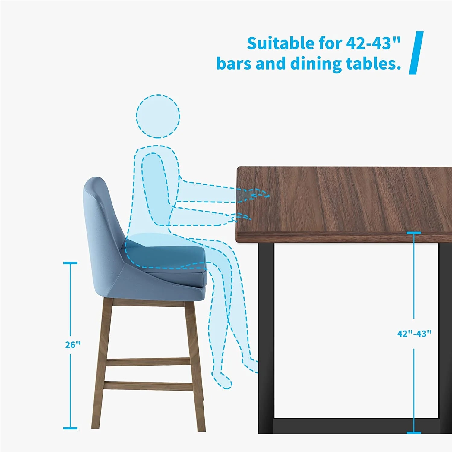 26" Counter Height Bar Stools, Solid Wood Faux Leather, Dark Blue Set of 4 T9374