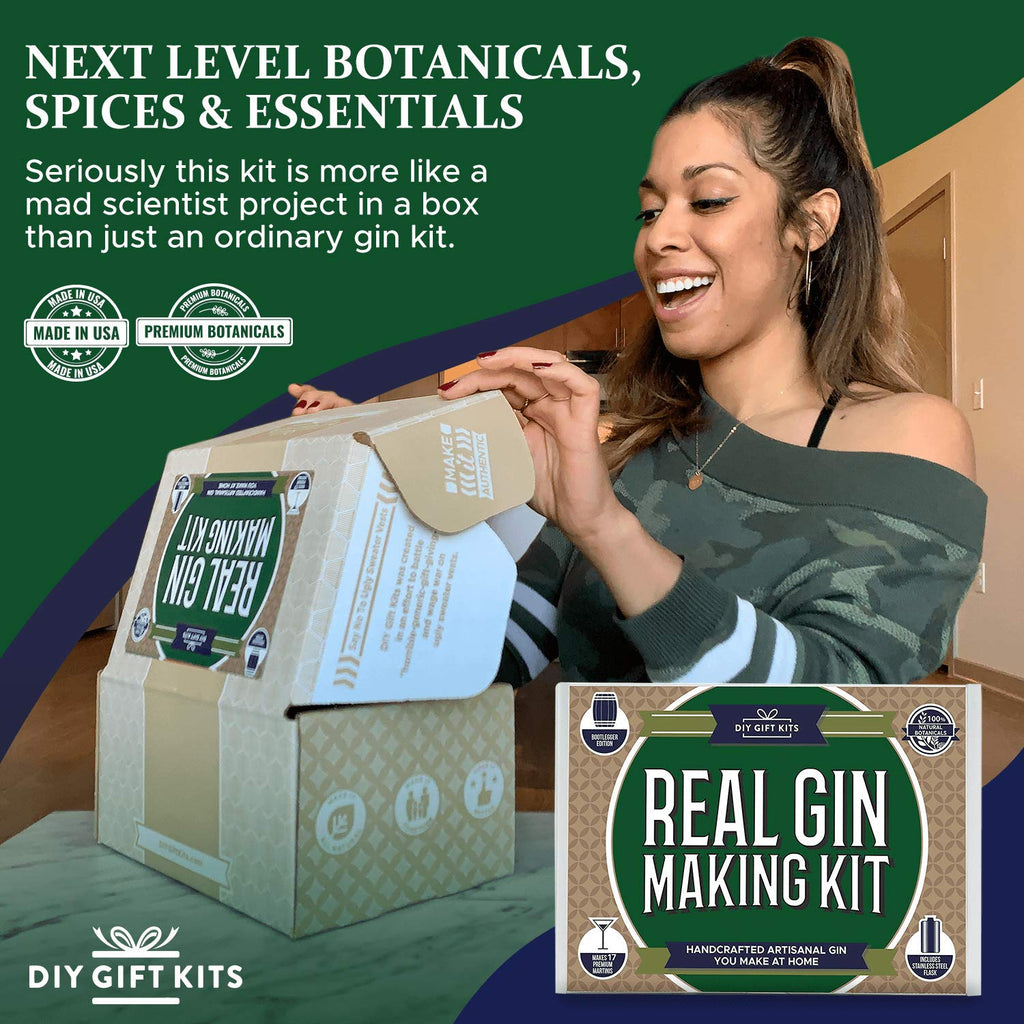 Gin Making Kit with Stainless Steel Flask, Botanicals, Spices, Recipe Guides, Bottles & Labels, Pack of 2 N394