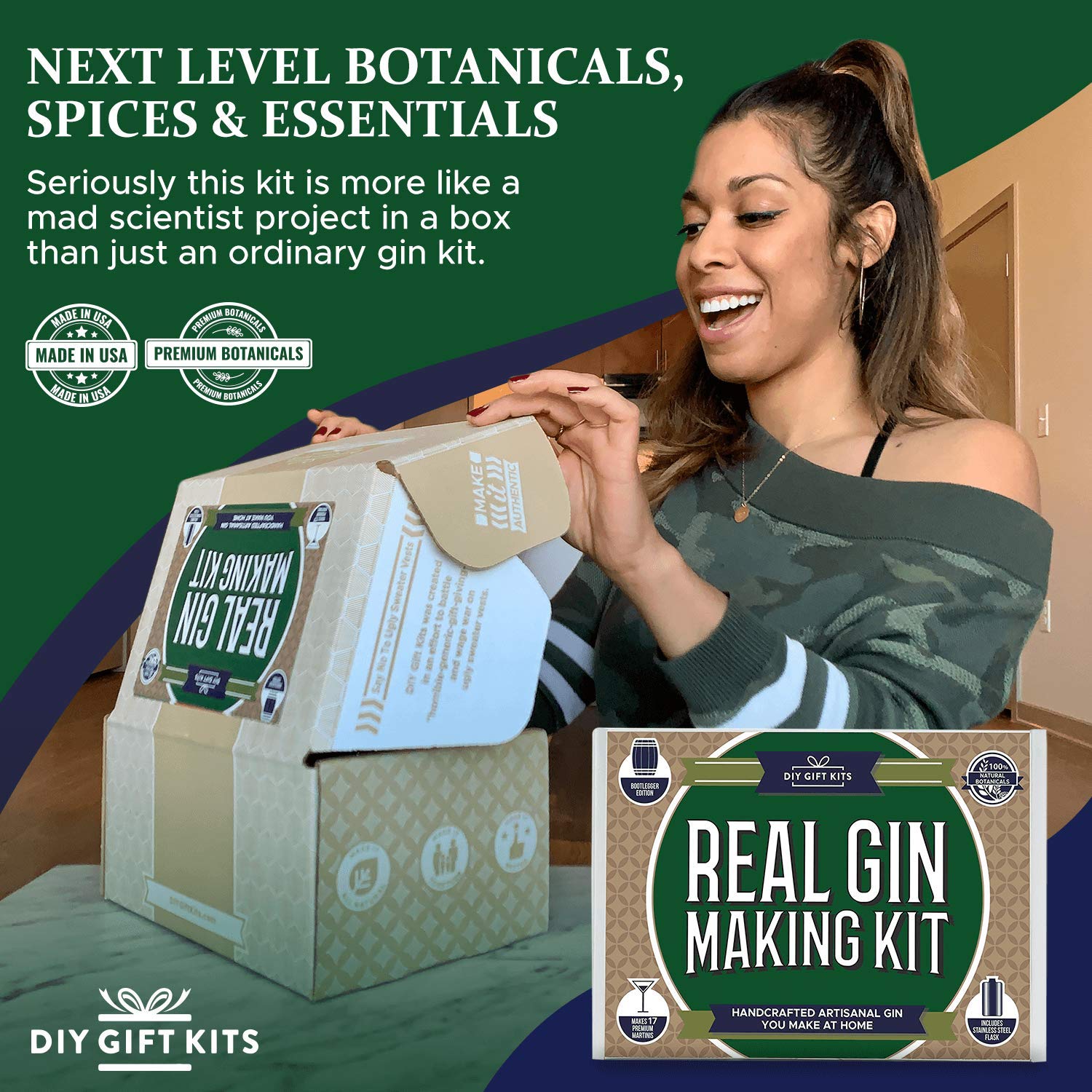 Gin Making Kit with Stainless Steel Flask, Botanicals, Spices, Recipe Guides, Bottles & Labels, Pack of 2 N394