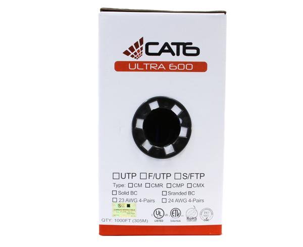 Cat6 Unshielded Bulk Ethernet Cable, Riser CMR, UTP, Solid 24 AWG Yellow A254