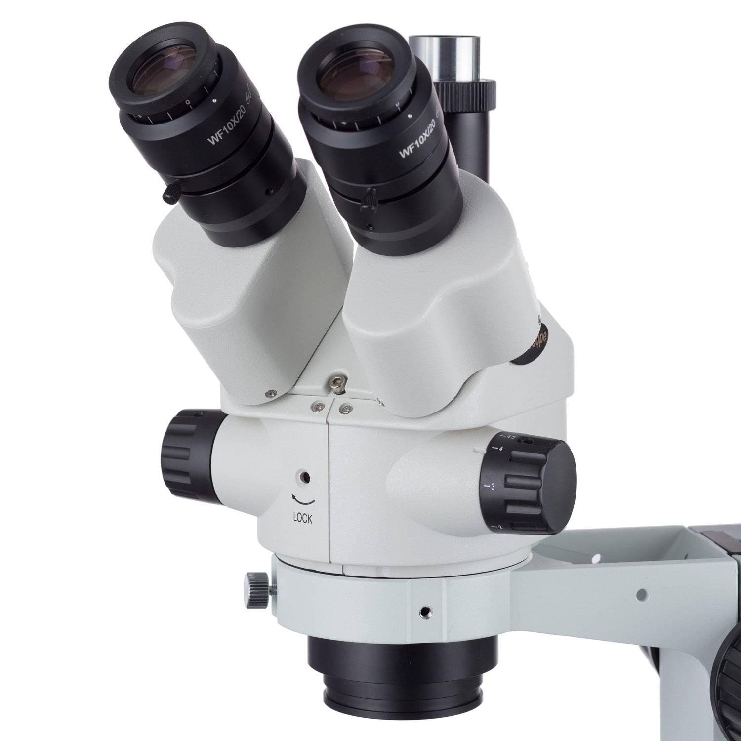 7X-90X Simul-Focal Stereo Zoom Microscope on Dual Arm Boom Stand U601
