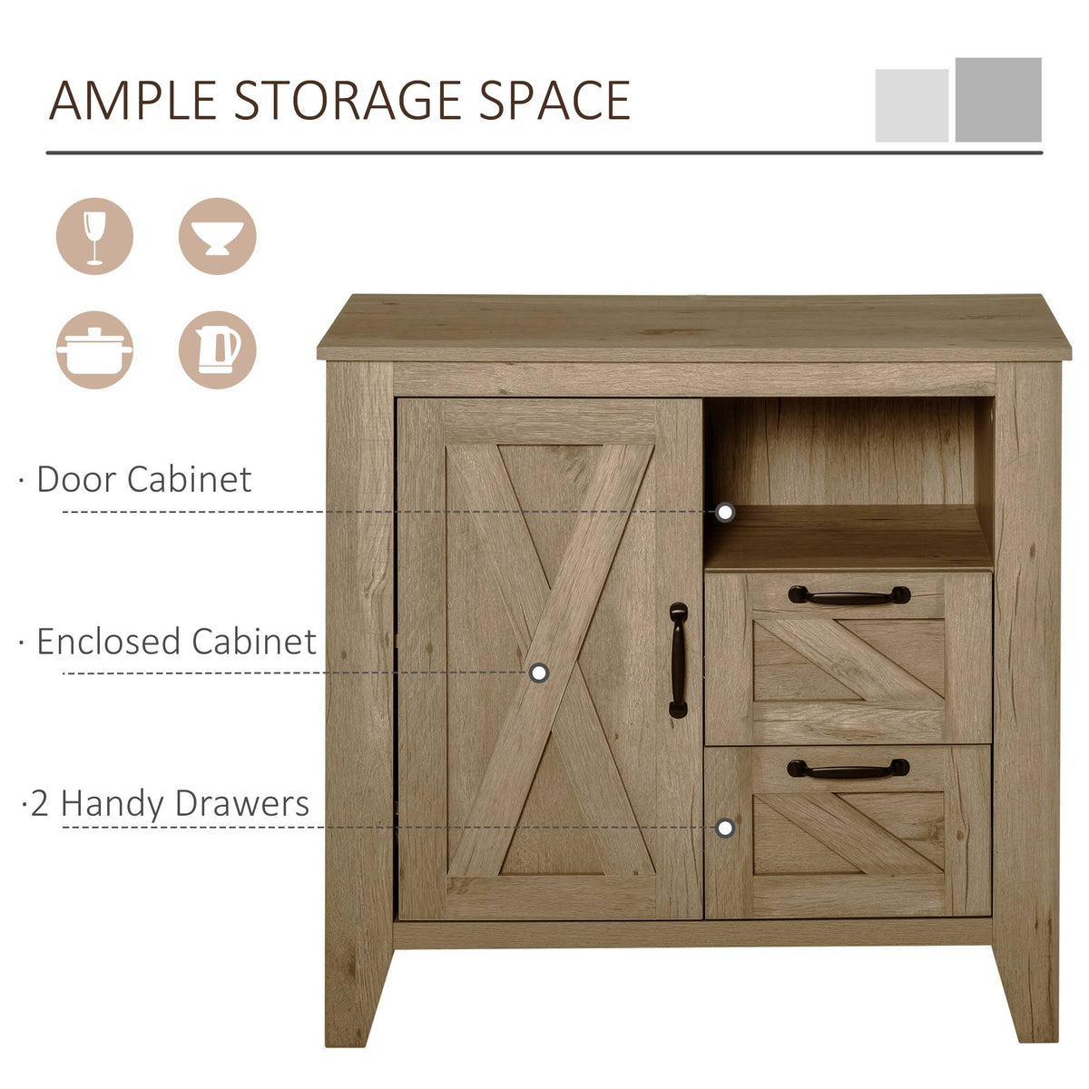 Farmhouse Sideboard Storage Cabinet with Drawers C4380
