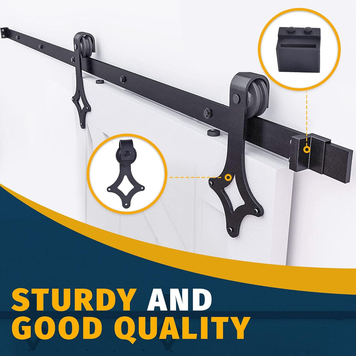 Black Sliding Barn Door Hardware Kit with Stamped Steel Rail Mount Hardware A3763