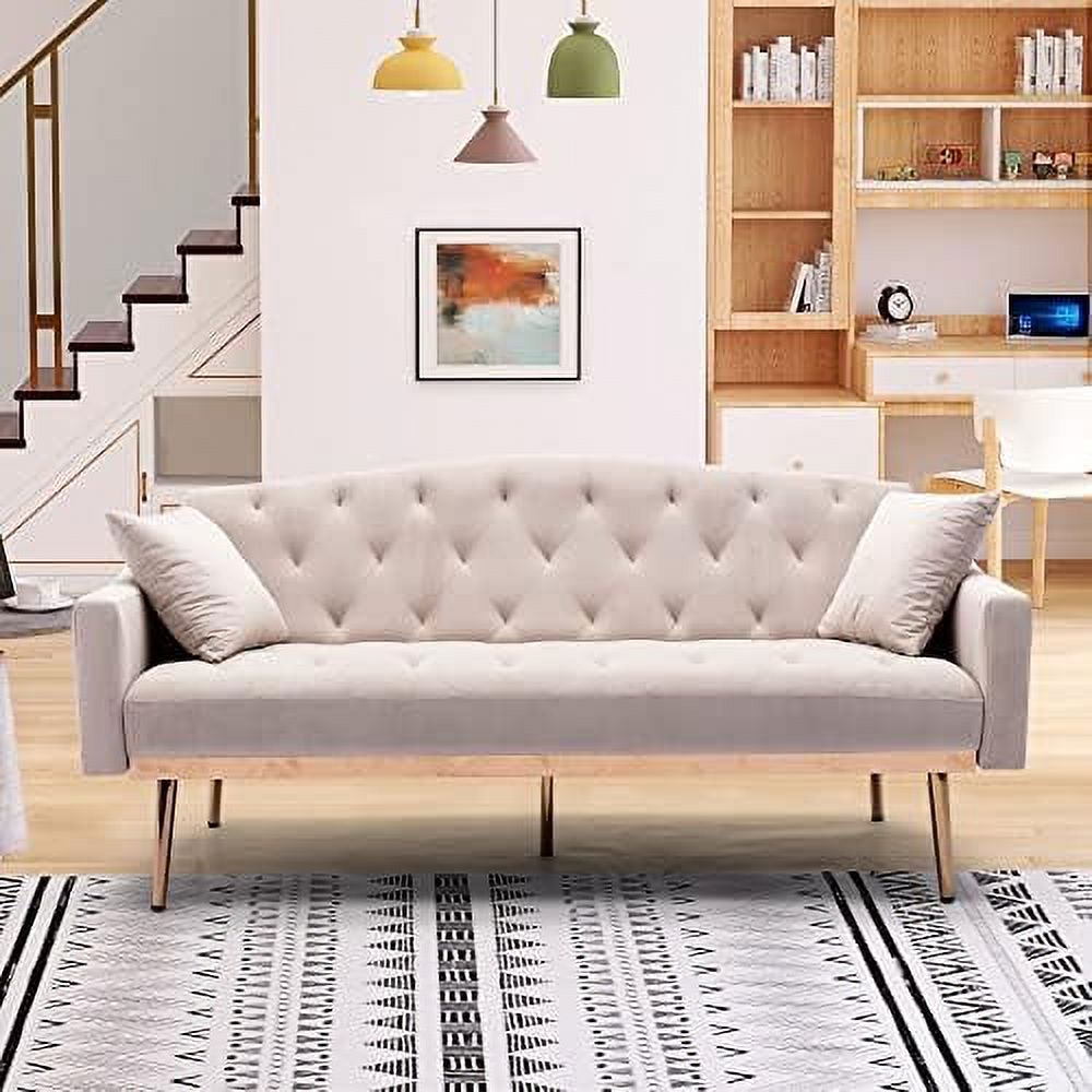 White Convertible Velvet Sofa Bed with 2 Pillows C196685