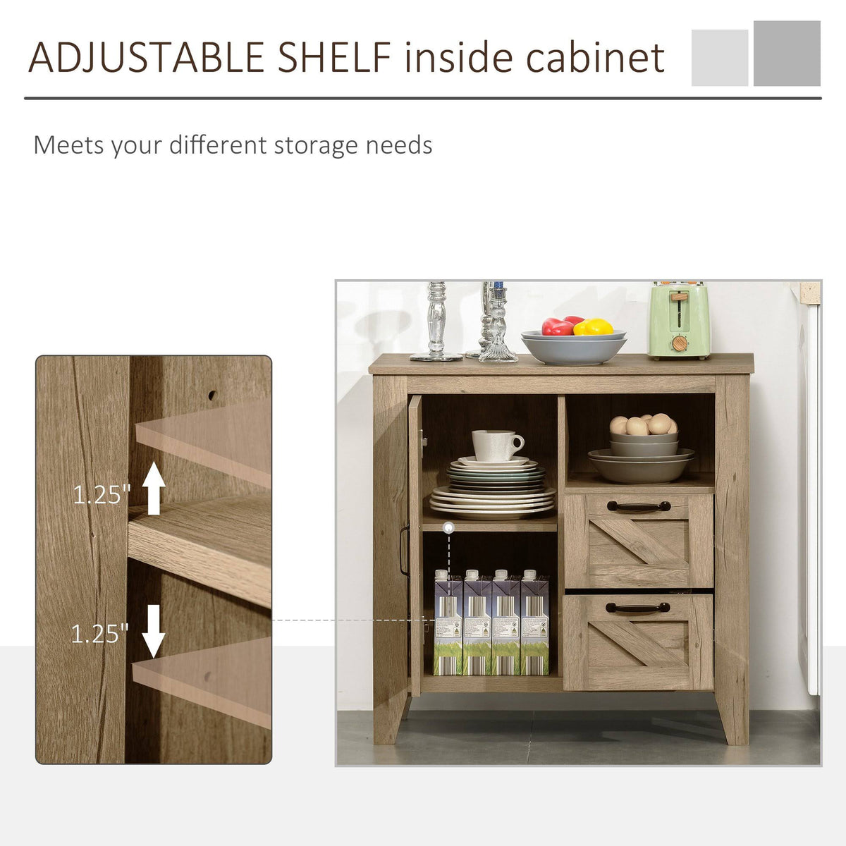 Farmhouse Sideboard Storage Cabinet with Drawers C4380