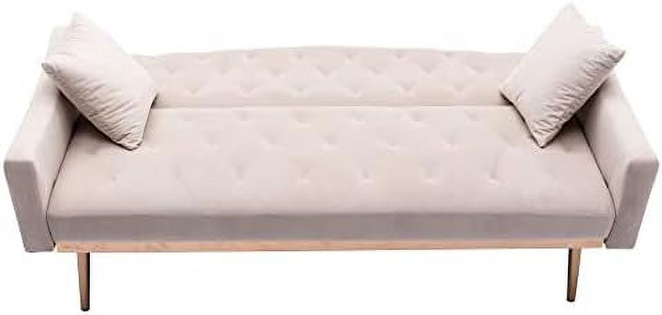White Convertible Velvet Sofa Bed with 2 Pillows C196685