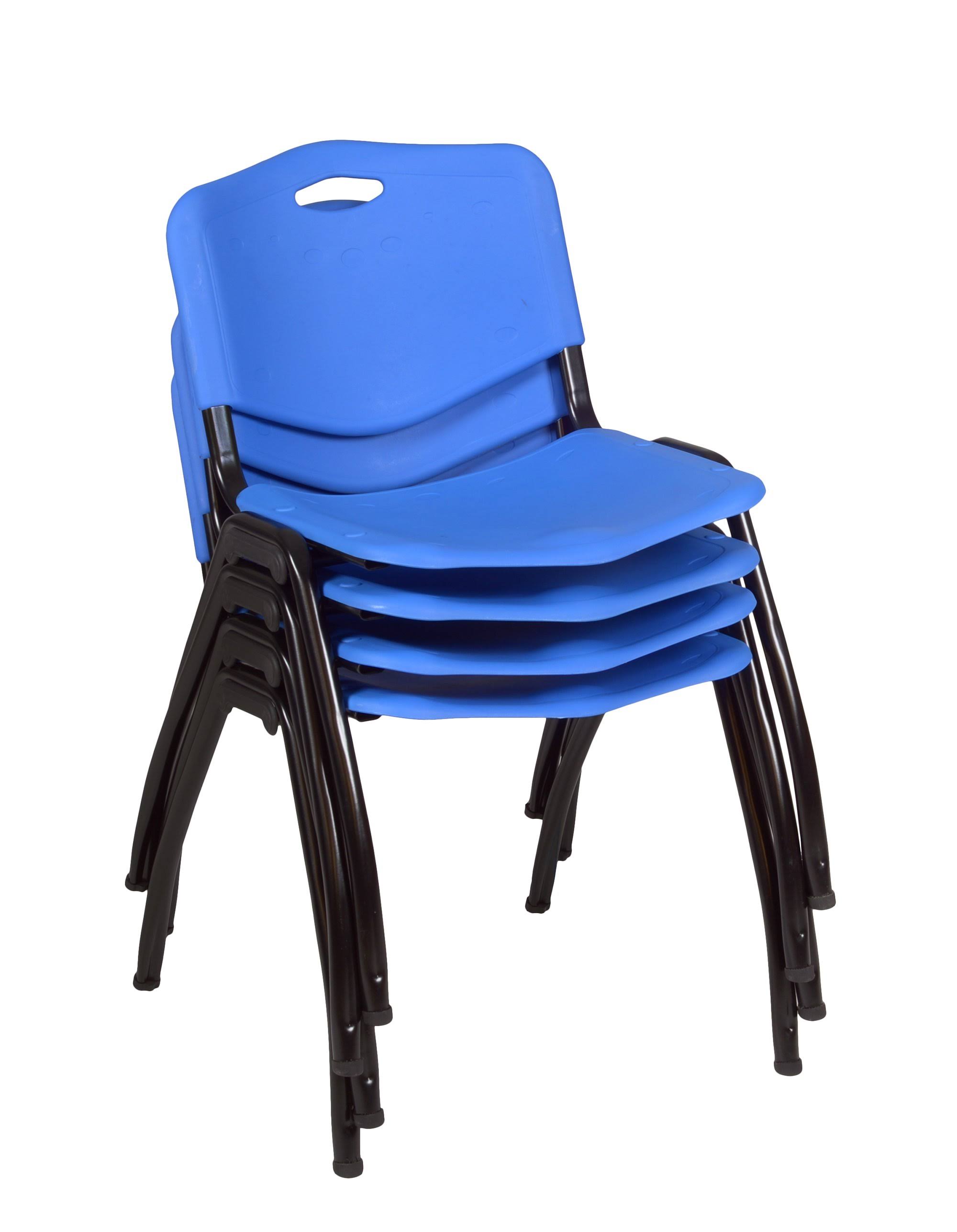 30x22 Round Breakroom Table Grey & 4 Stack Chairs Blue Y773