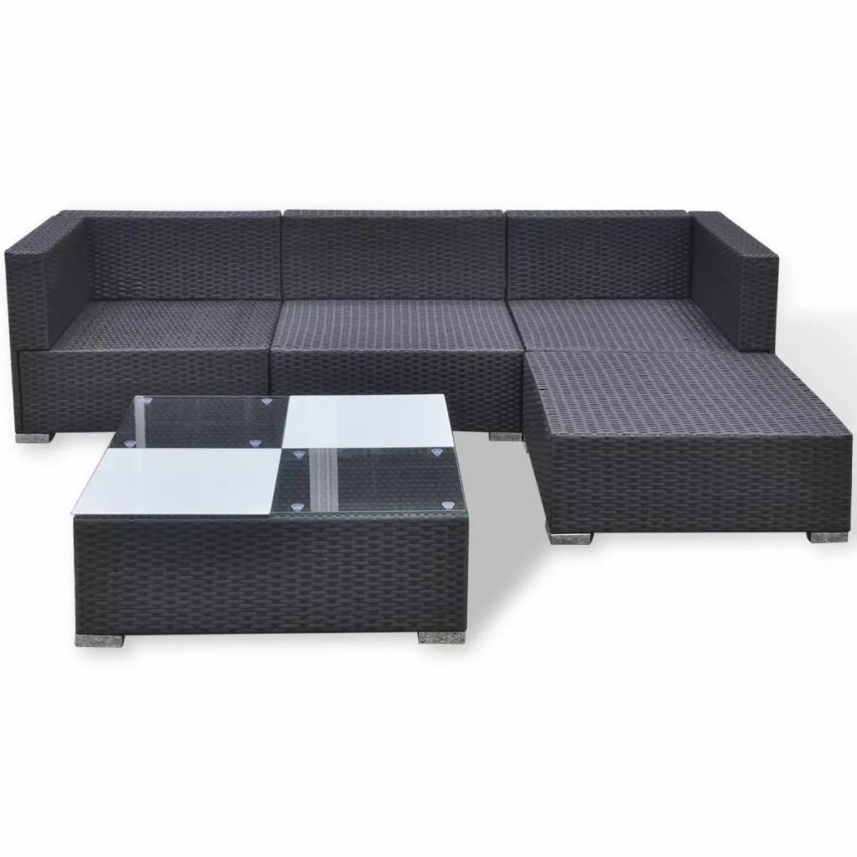 5 Piece Outdoor Sectional Sofa Lounge with Coffee Table and Ottoman Set Cushioned Poly Rattan E4655