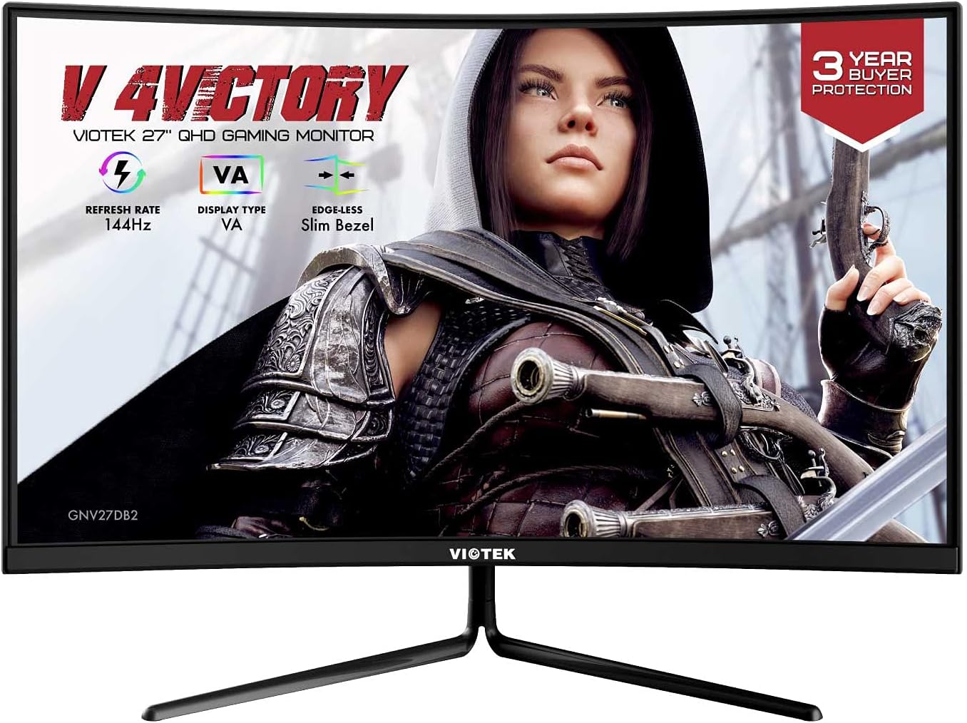 27-Inch Curved QHD Gaming Monitor, 144Hz 2560x1440p, 1ms, 1500R Curvature, G-Sync-Ready FreeSync, DP, 3X HDMI, 3.5mm, VESA P803837
