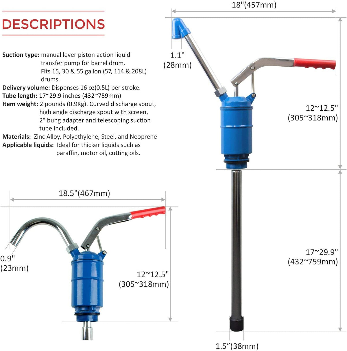 Heavy Duty Manual Drum Barrel Pump Pack of 2 C342