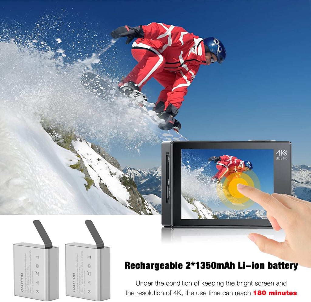 4K Waterproof Action Camera with 2 Batteries and Mounting Accessories Kit P72555