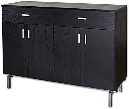 Black and Chrome Wood 2-Drawer Buffet Server N364976