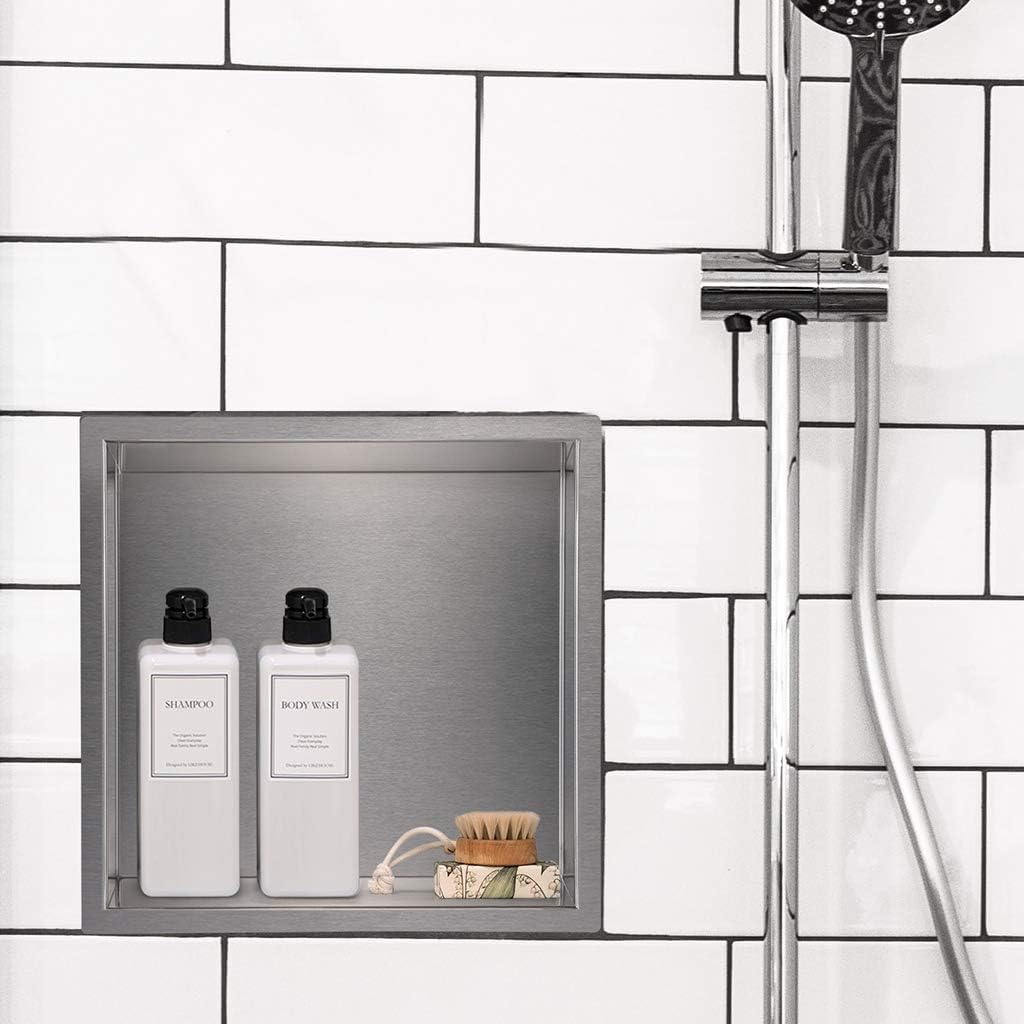 12×12 Brushed Stainless Steel Recessed Shower Caddy O649851