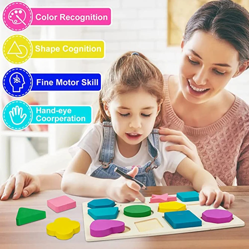Wooden Puzzles Geometric Shapes Color Learning Toys R85661