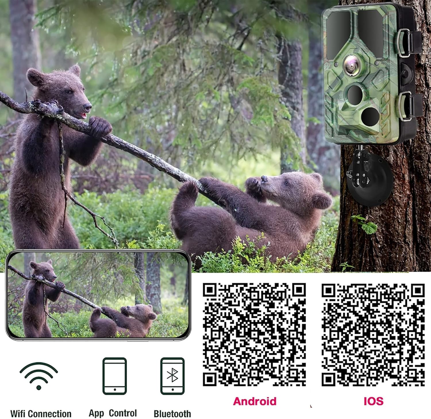 WiFi Trail Camera with Night Vision 65FT Motion Activated IP66 Waterproof Hunting Camera Y3062