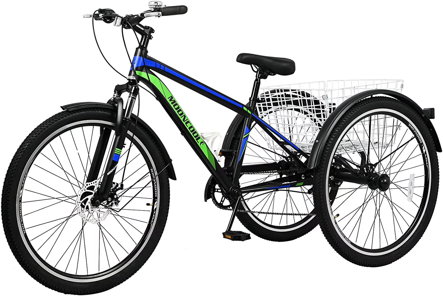 Adult Mountain Tricycle 27.5 Inch 7 Speed Three Wheel Trike Bike with Large Basket Y3573