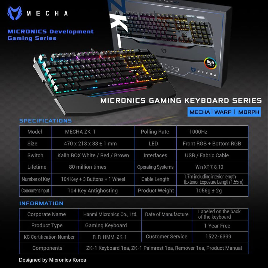 Wired Mechanical Gaming Keyboard with RGB Aluminum Top B70674