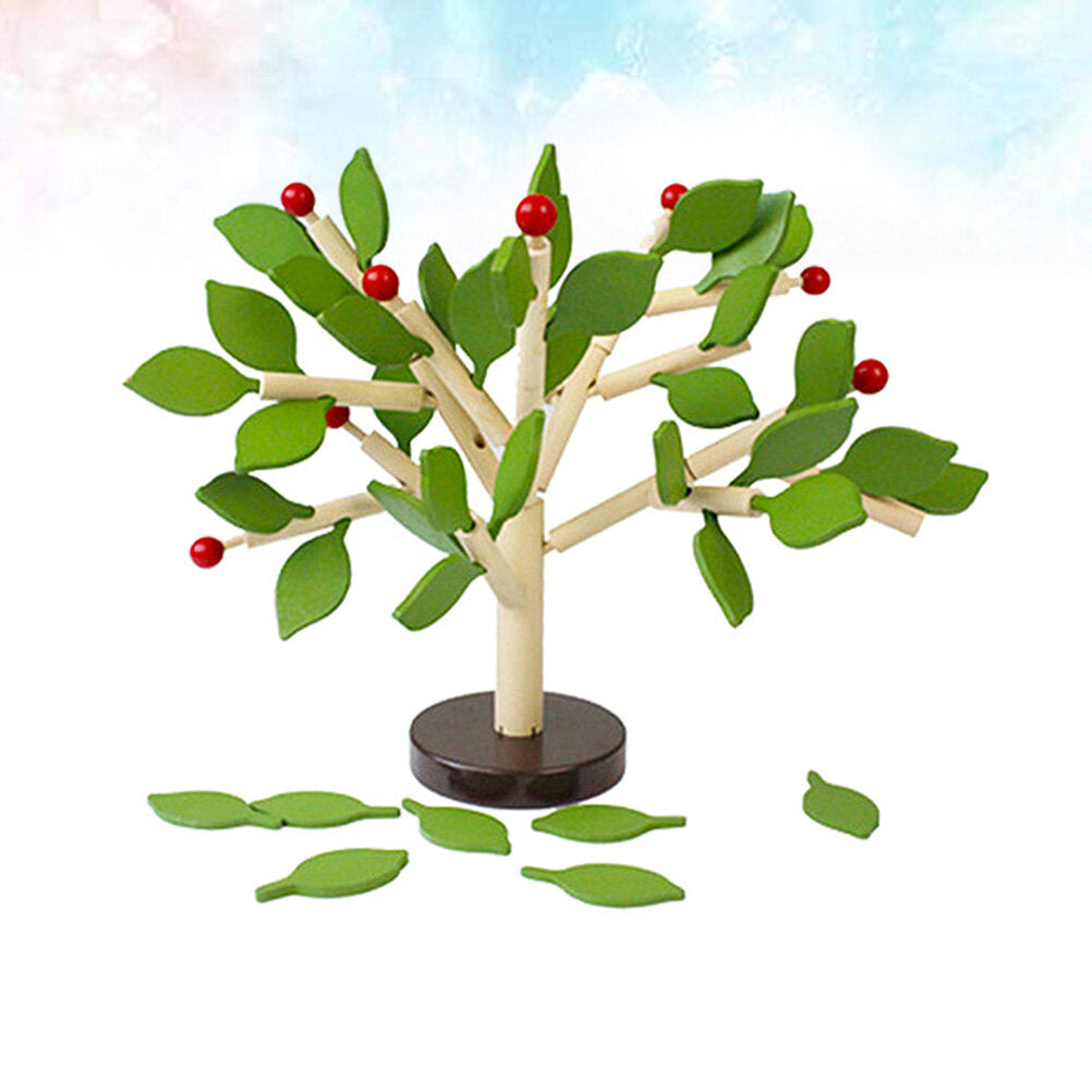 Creative Wooden Tree Blocks with Leaves 3D Building Set Toy J898