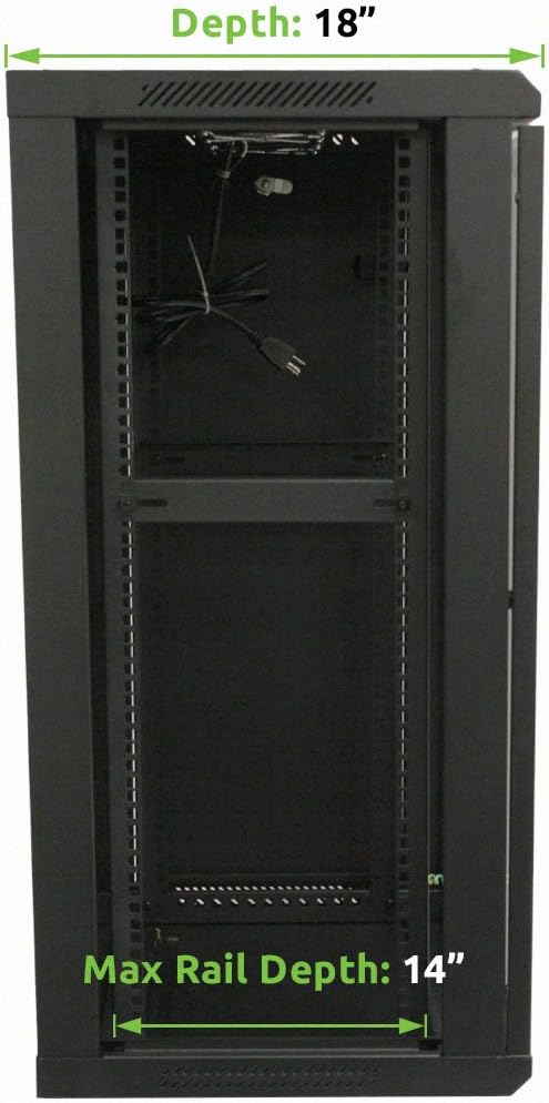 18U Wallmount Cabinet Enclosure 19-Inch Server Network Rack with Locking Glass Door Black with Shelves B375