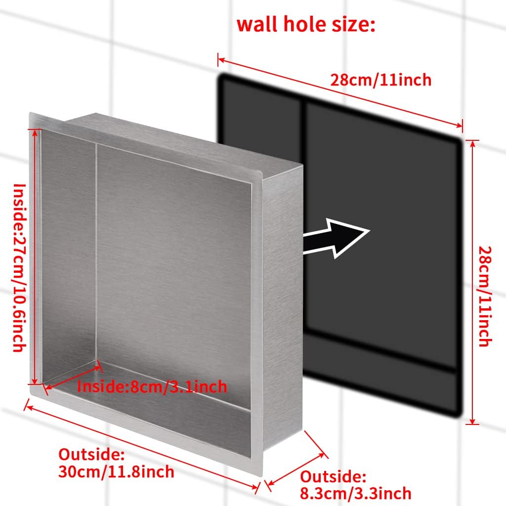 12×12 Brushed Stainless Steel Recessed Shower Caddy O649851