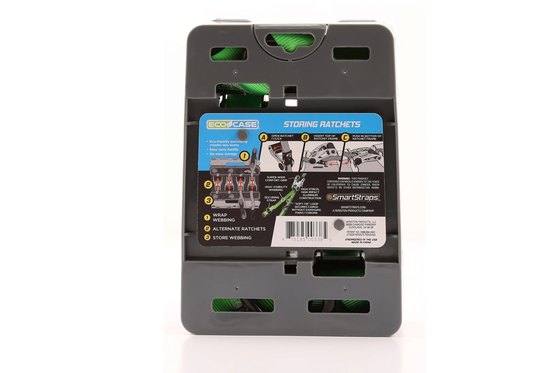 2 Pack 1in x 10ft 1500lb Green Ratchet Tie Down M176